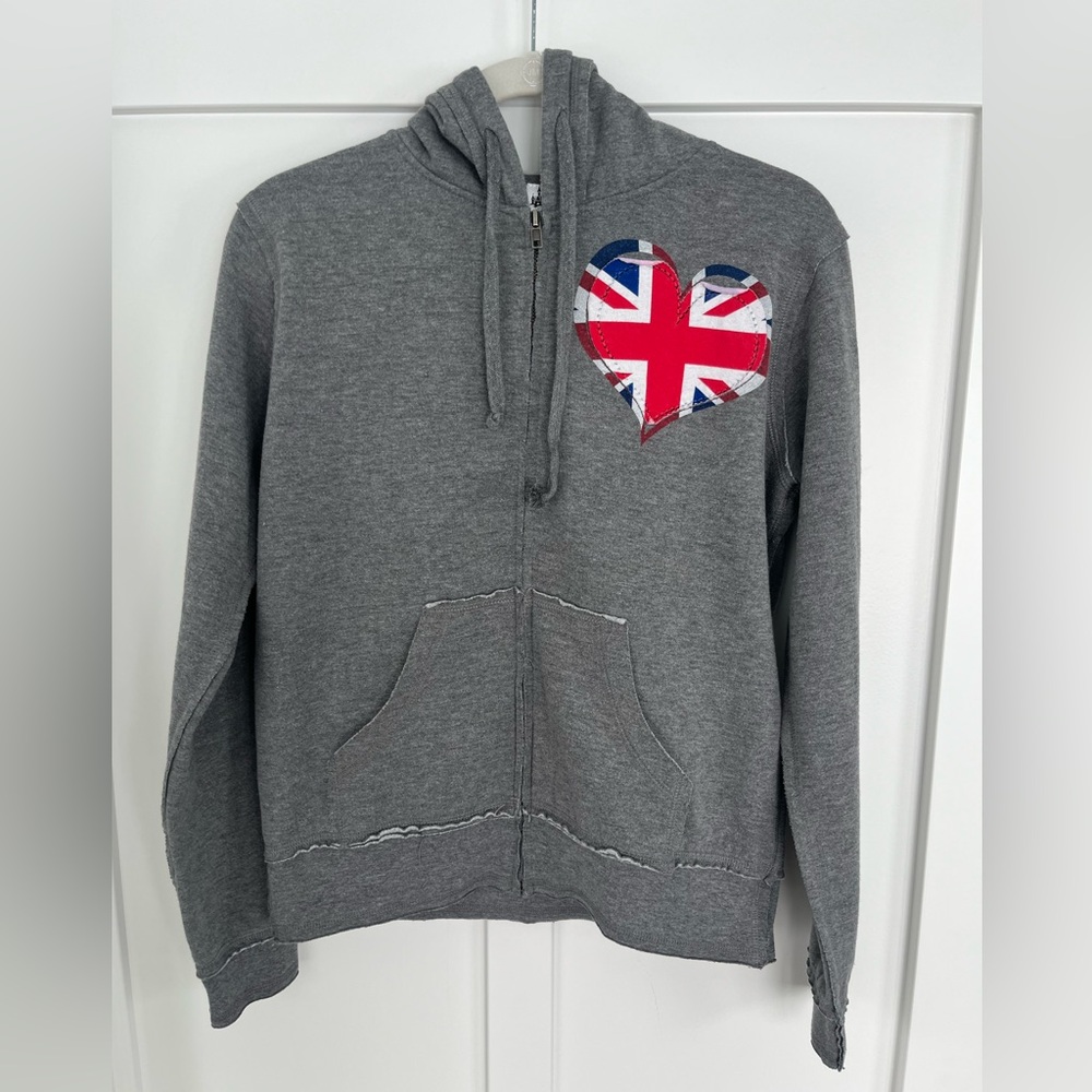 Vintage Disney Parks Epcot Zip Hooded Sweatshirt 'I Heart UK SZ Large
